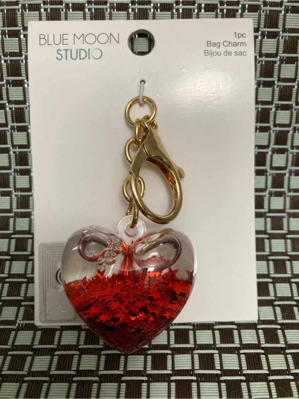 Gold & Red Heart Bag Charm